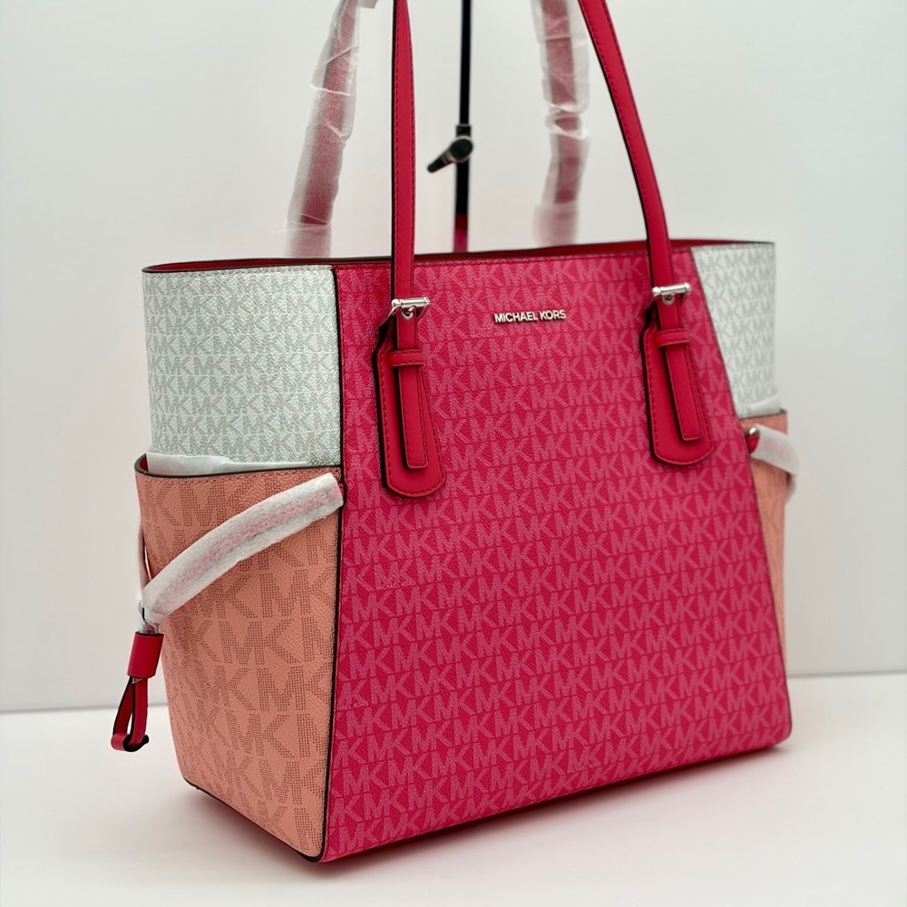 Michael Kors Pink and White Tri-Tone MK Logo Tote - Picture 2 of 15